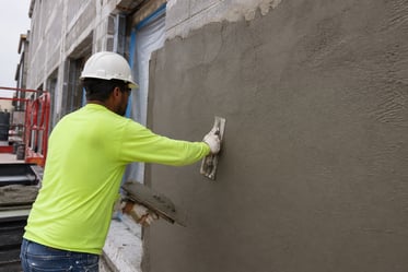 Plaster application on an exterior wall